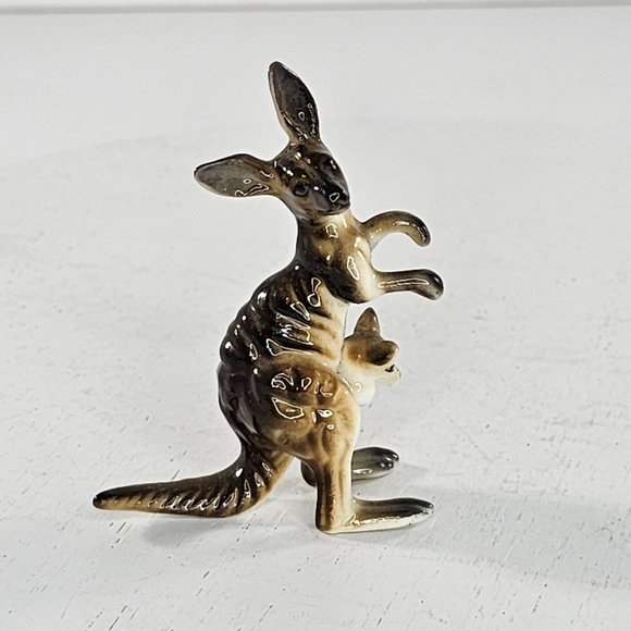 Vintage Kangaroo Joey Mom Baby Miniature Figurine Bone China Dollhouse - Picture 1 of 6